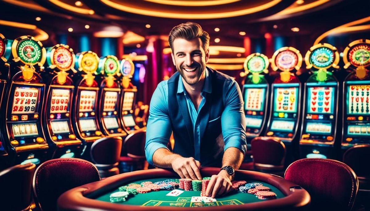 Layar aplikasi sandibet menampilkan menu utama dengan akses ke live casino, sportsbook, dan slot